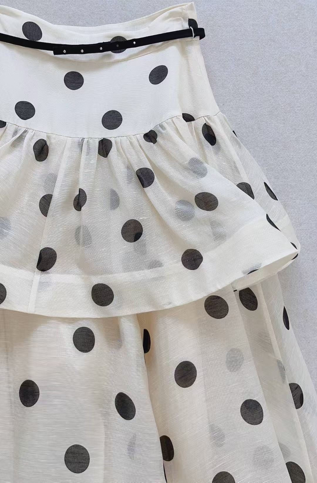 Zimmermann White Polka Dot Silk/Linen Blend Belted Maxi Skirt, Size AU 2