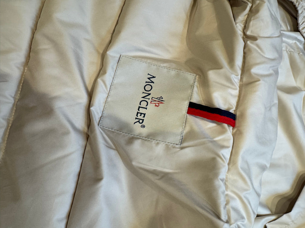 Moncler Barrot Quilted Down Jacket in Off White, Size 4/5