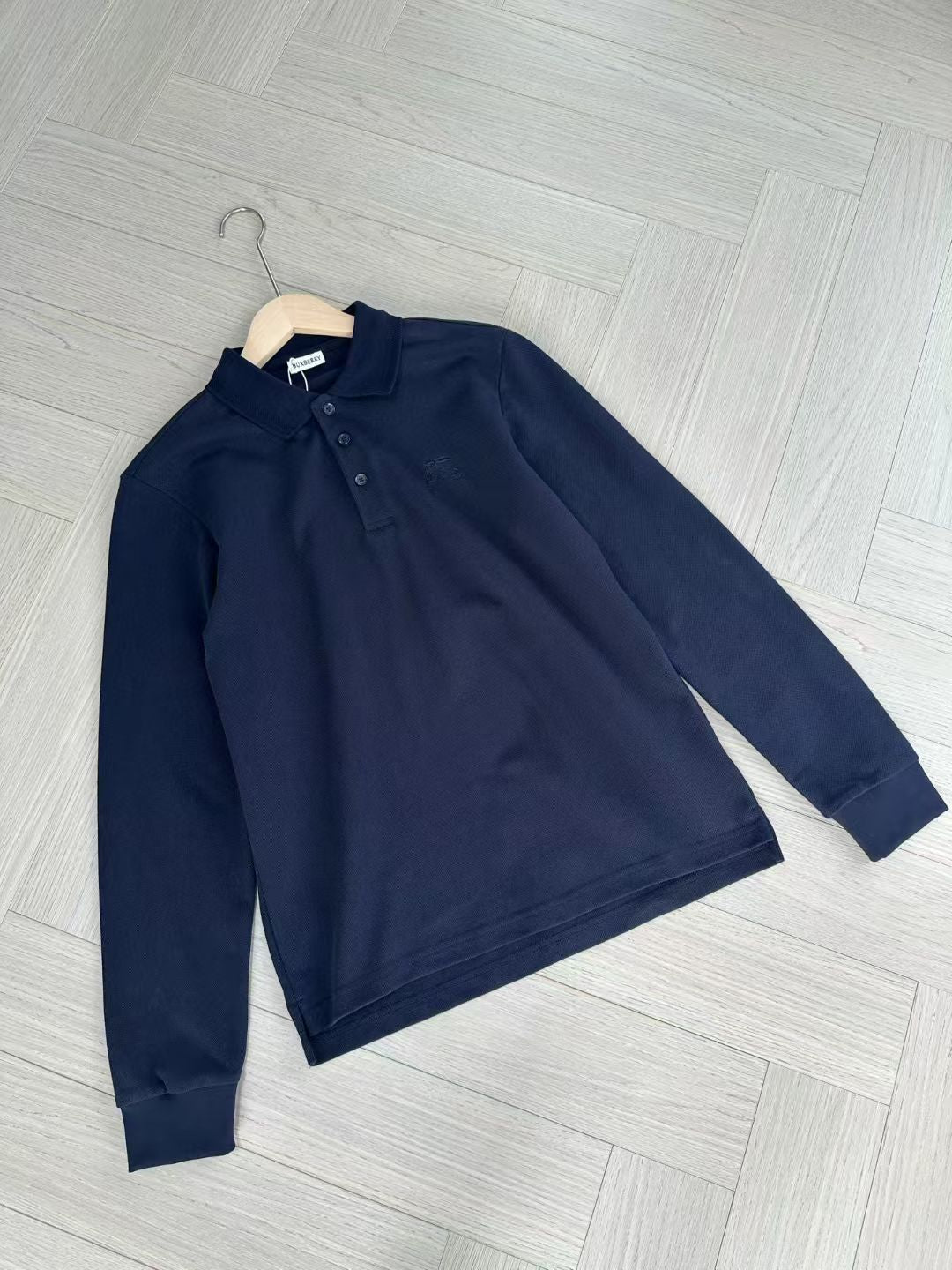 Burberry Long Sleeve Cotton Polo Shirt in Green/White/Blue, Size S/M/L/XL/XXL