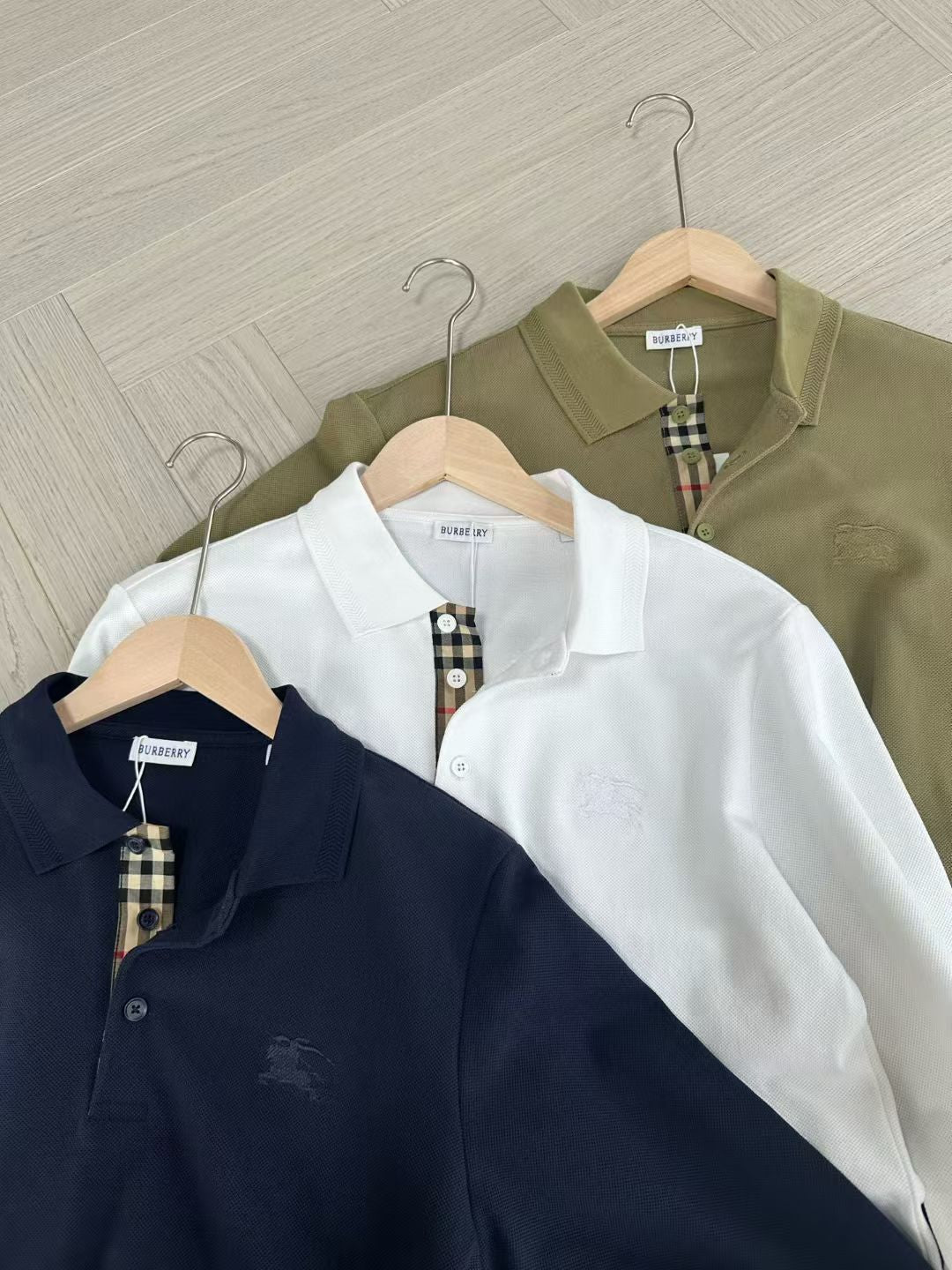 Burberry Long Sleeve Cotton Polo Shirt in Green/White/Blue, Size S/M/L/XL/XXL