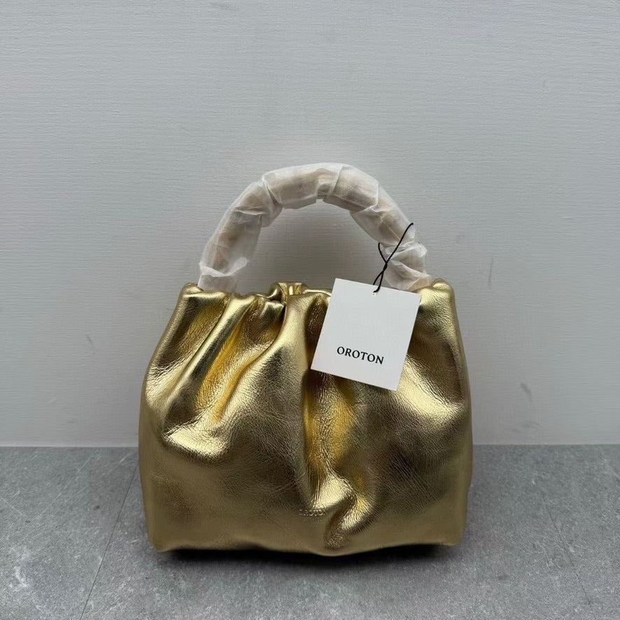Oroton Gretel Mini Top Handle Bag in Gold (17 x 15 x 8 cm)