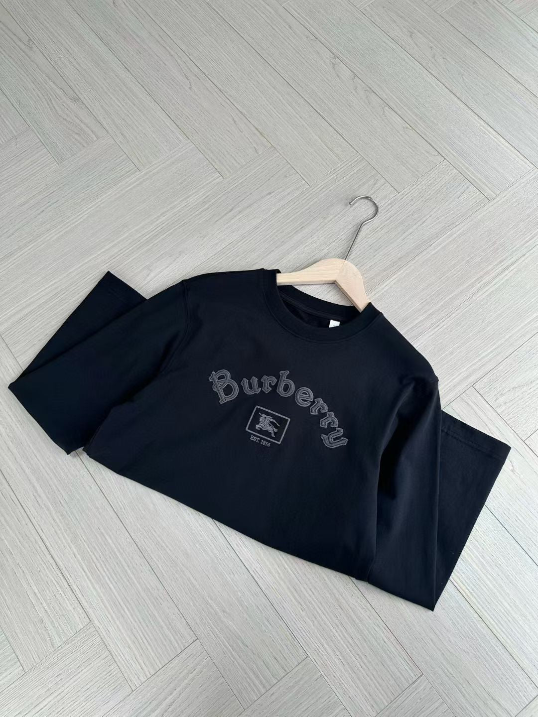 Burberry Long Sleeve Gothic Logo Cotton T-Shirt in Black