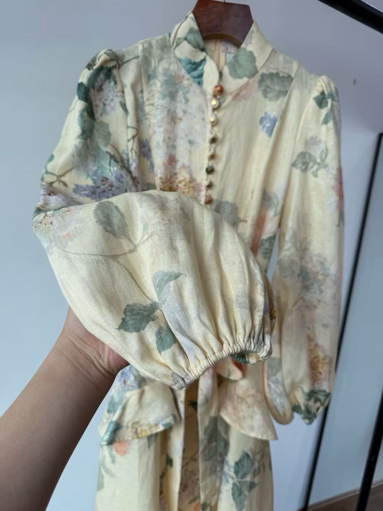 Zimmermann Peplum Belted Linen Midi Dress, Size AU 0/1