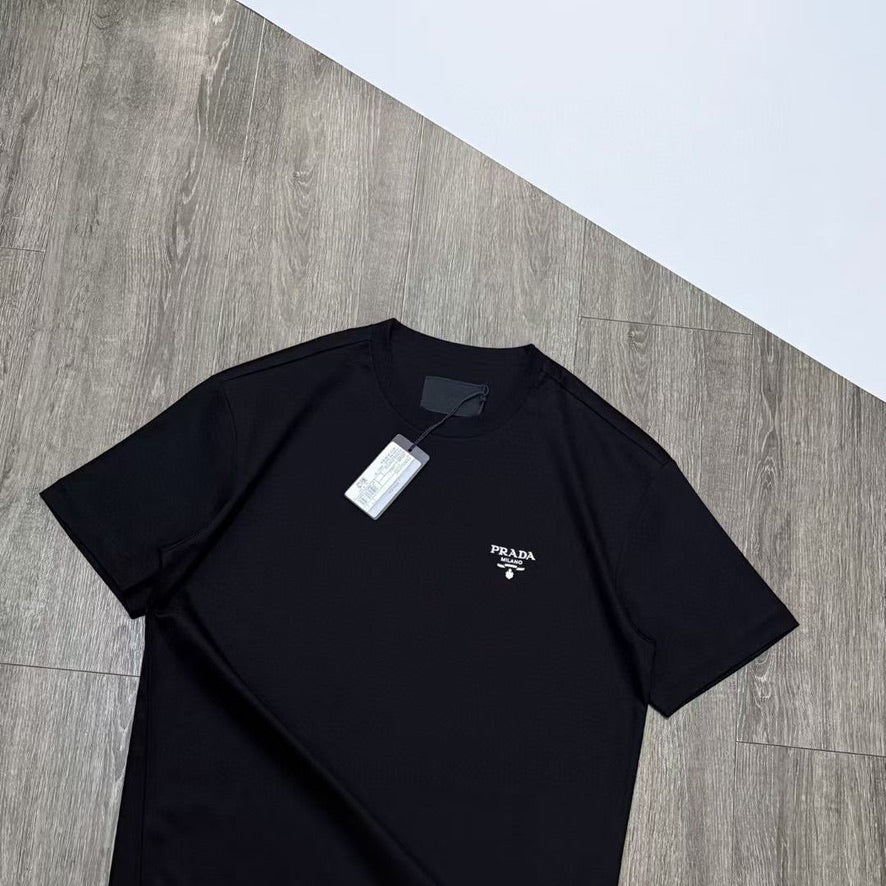 Prada Embroidered White Logo Cotton T-Shirt in Black, Size XXL