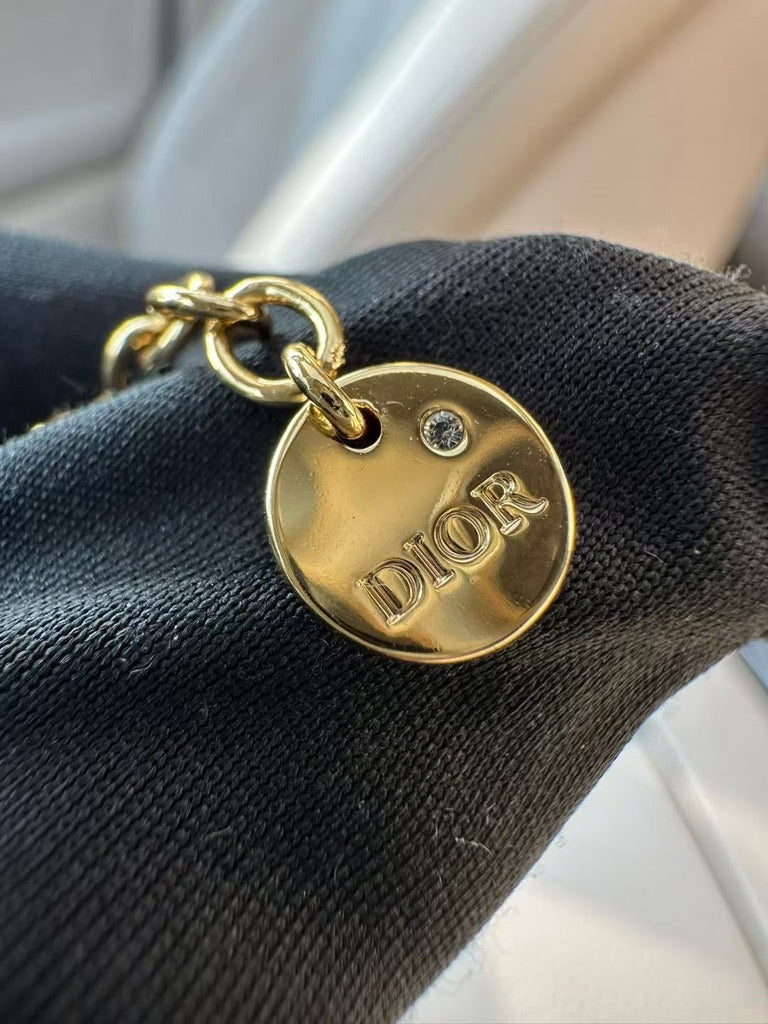 Dior CD Logo Necklace Gold/Pearl