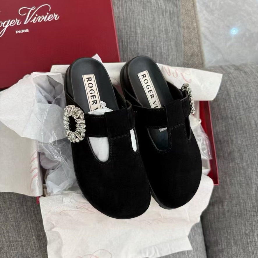 Roger Vivier Slidy Viv' Strass Buckle Mules, Size 35/36/37/38/39