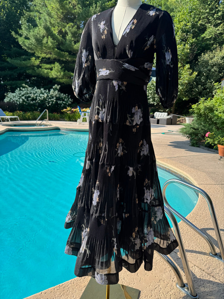 Zimmermann Floral Pleated Organza Midi Dress, Size AU 0/1/2