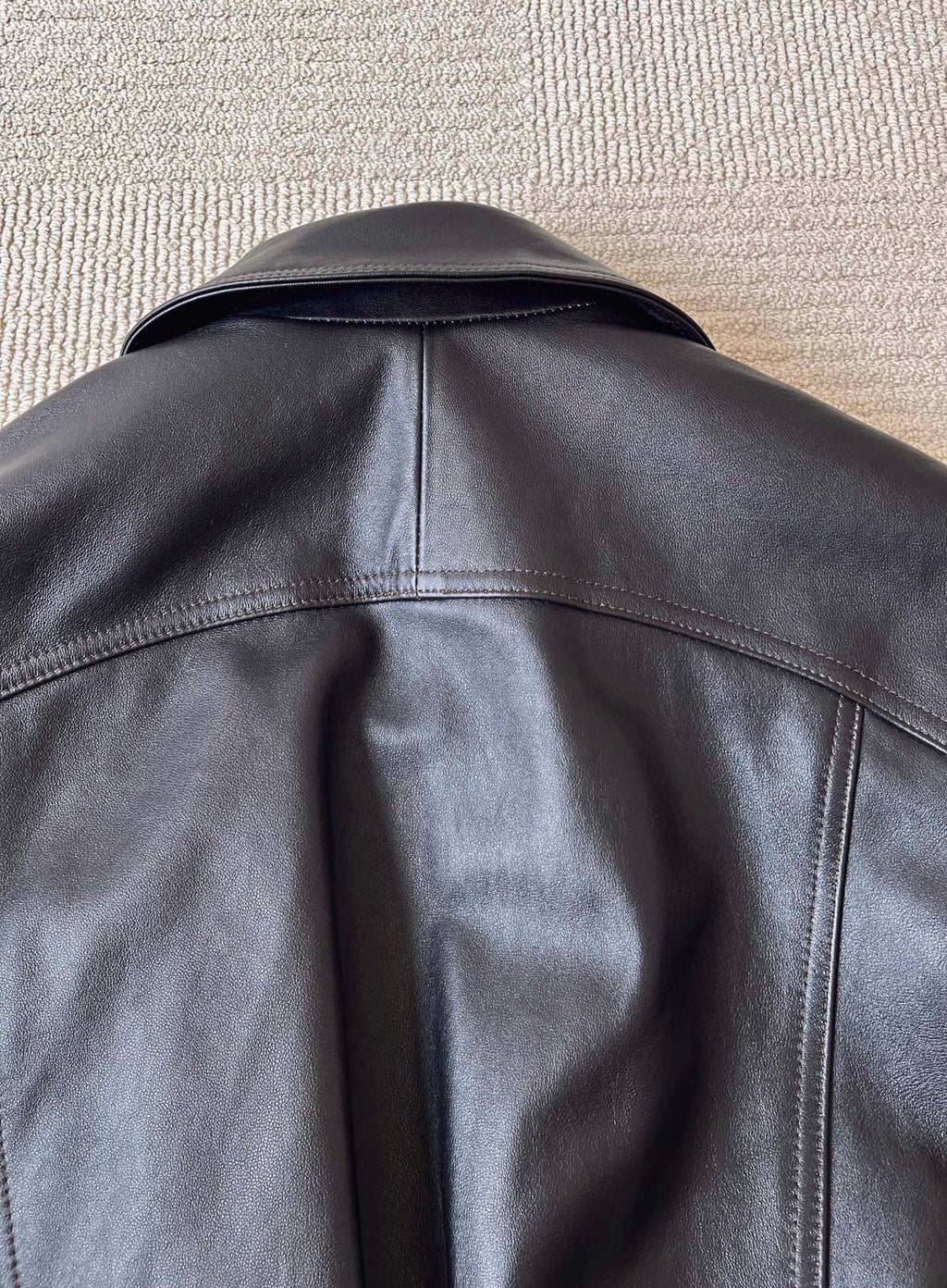 Saint Laurent Bomber Jacket in Grained Leather Dark Brown, Size 36/38/40