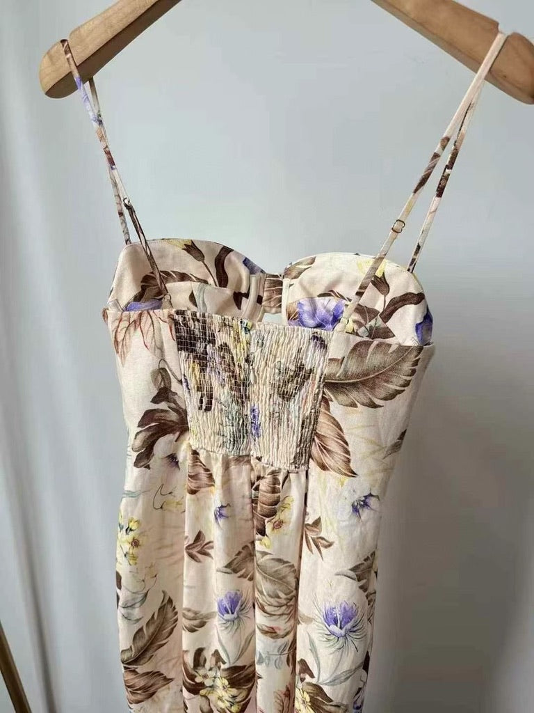 Zimmermann Bow-Embellished Cutout Floral-Print Linen Midi Dress, Size AU 0P/0/1/2/3