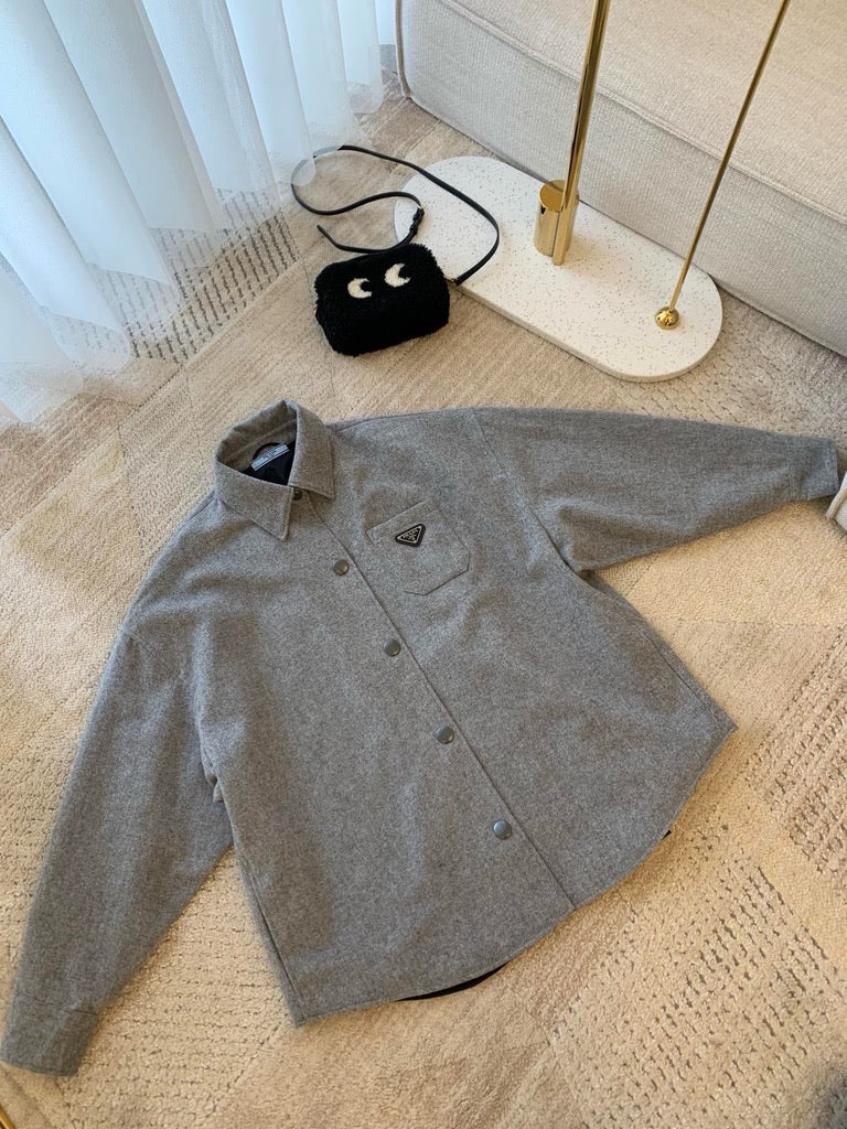 Prada Cashgora Caban Jacket in Gray, Size 36/38/40