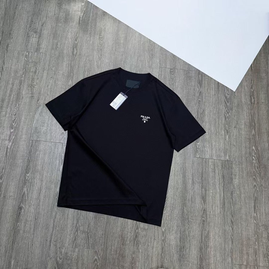 Prada Embroidered White Logo Cotton T-Shirt in Black, Size XXL