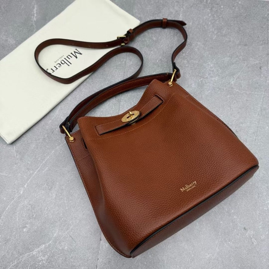 Mulberry Islington Small Bucket Bag in Ivory/Black/Brown (8.5 x 9 x 5 in)