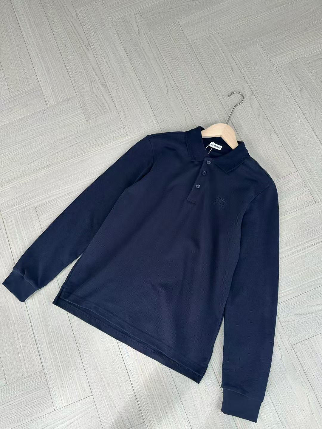 Burberry Long Sleeve Cotton Polo Shirt in Green/White/Blue, Size S/M/L/XL/XXL