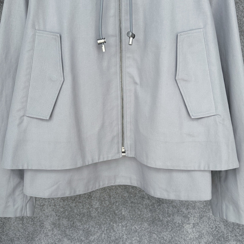 Loewe Cropped Hooded Embroidered Cotton-Twill Jackt in Gray, Size 34/36/38/40