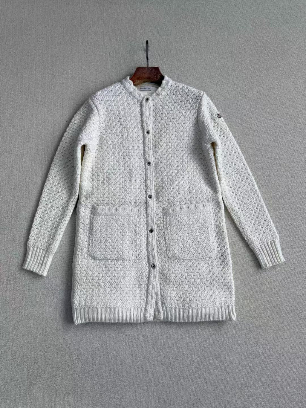 Moncler Padded Wool & Cotton Long Cardigan, Size 0/1/2/3