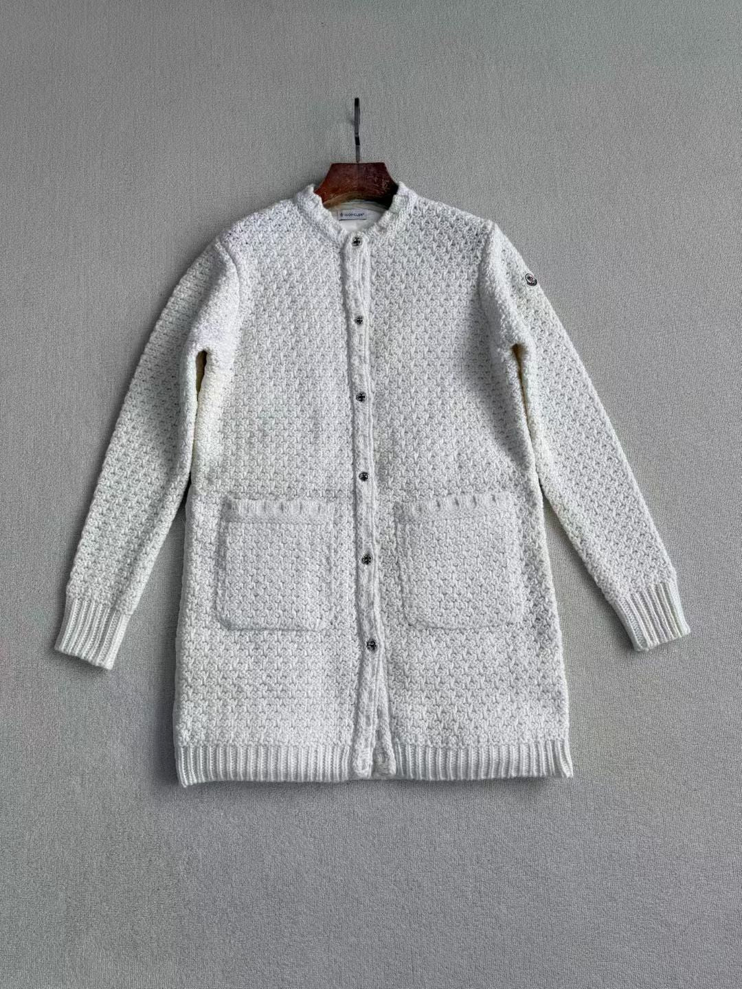 Moncler Padded Wool & Cotton Long Cardigan, Size 0/1/2/3