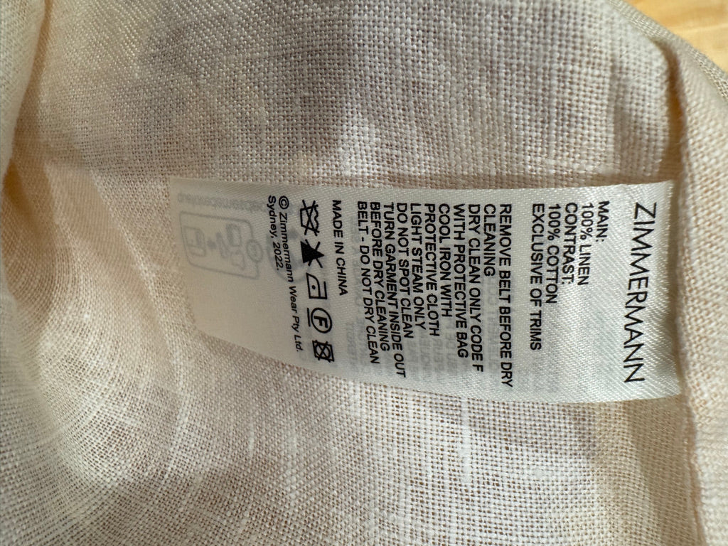 Zimmermann Floral Buttoned Belted Linen Midi Dress, Size AU 1/2