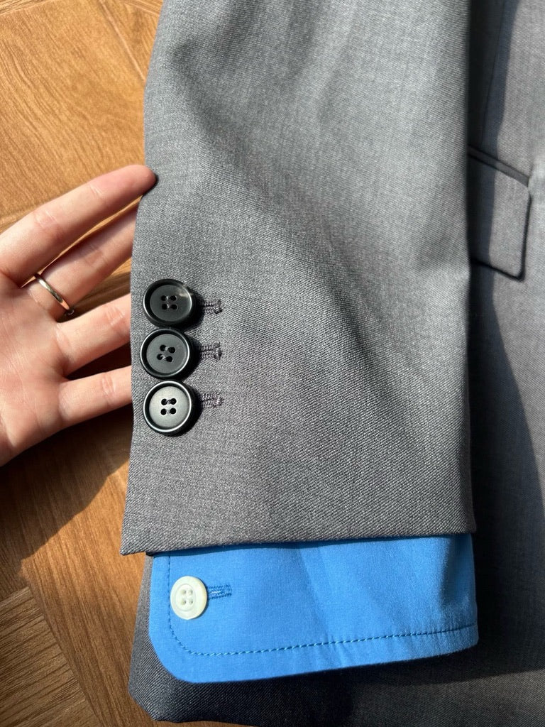 Miu Miu Logo Embroidered Oversized Wool Blazer Jacket in Gray, Size 36/38/40