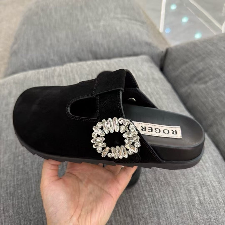 Roger Vivier Slidy Viv' Strass Buckle Mules, Size 35/36/37/38/39