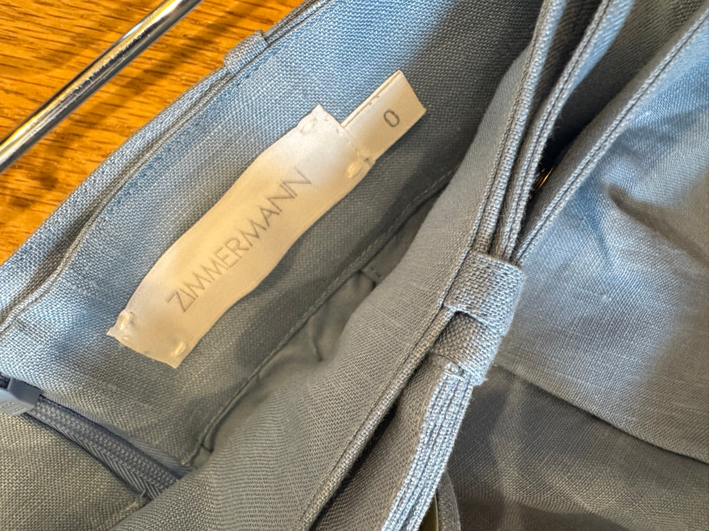 Zimmermann Linen Button Shirt & Belted Shorts Set in Blue, Size AU 1/2/3