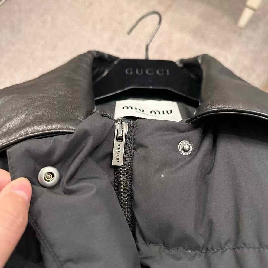 Miu Miu Technical Ponge Cropped Down Jacket in Black, Size S/M/L