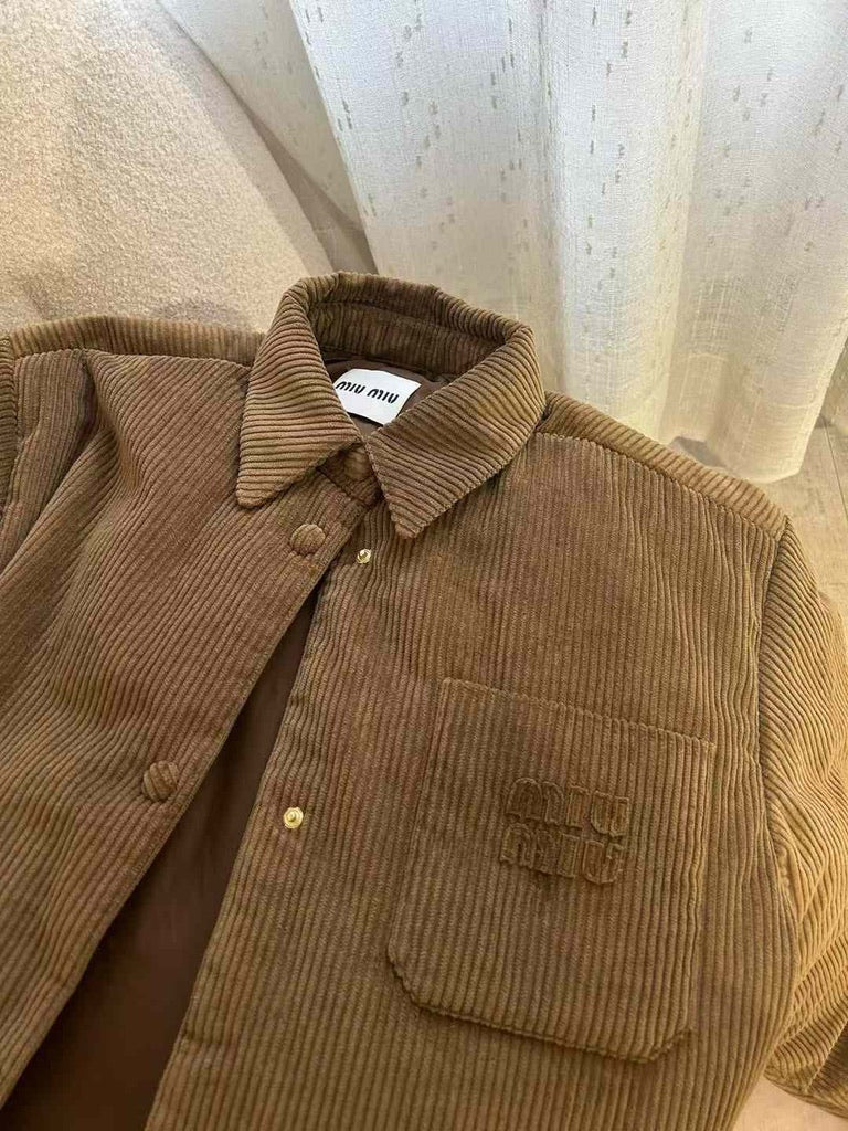 Miu Miu Medium-Weight Corduroy Down Jacket in Brown, Size 38/40