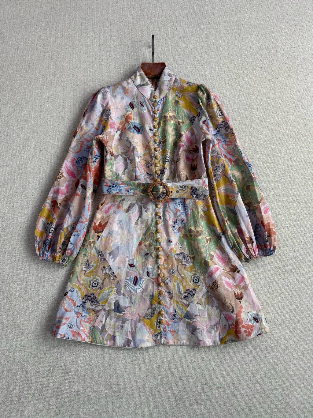Zimmermann Floral Belted Linen Mididress, Size AU 0P/0/1/2/3
