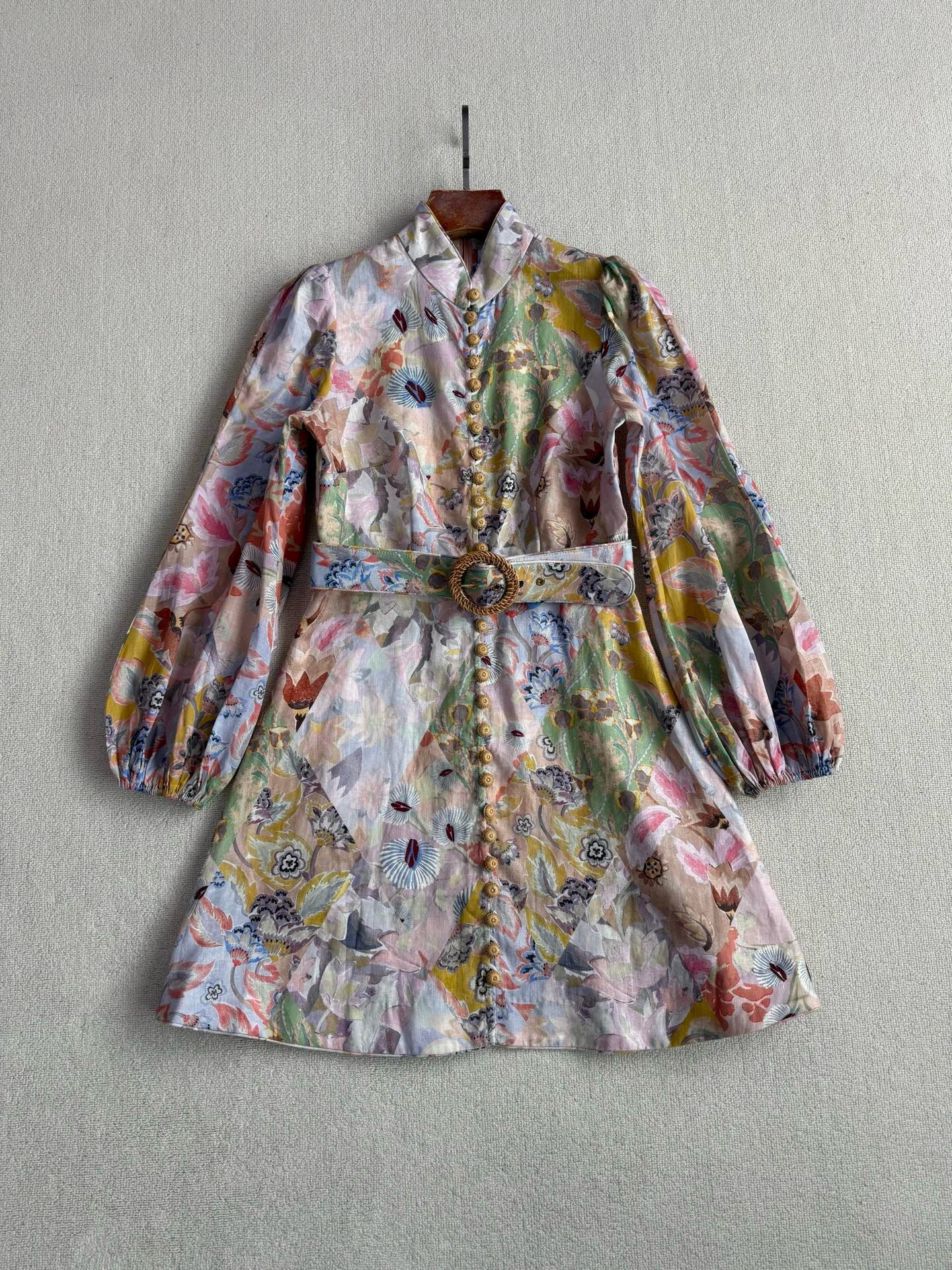 Zimmermann Floral Belted Linen Mididress, Size AU 0P/0/1/2/3