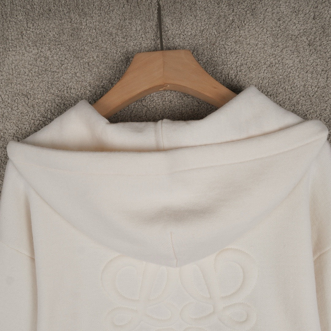 Loewe Wool Anagram Zip-Up Hoodie in White/Black, Size S/M/L