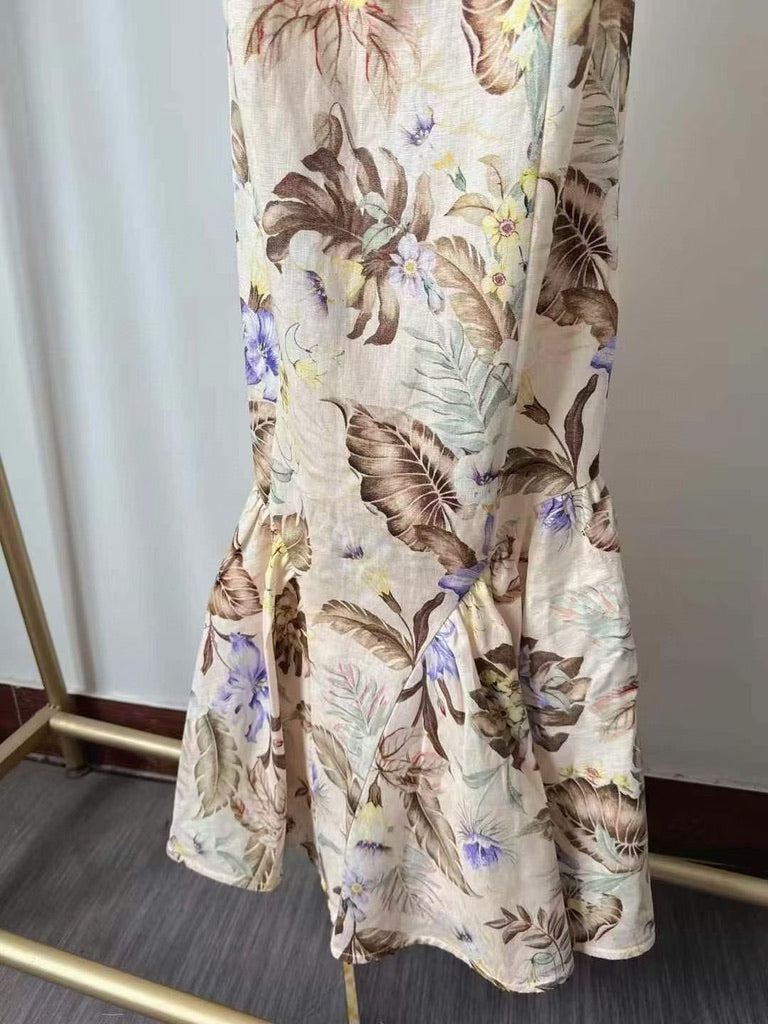 Zimmermann Bow-Embellished Cutout Floral-Print Linen Midi Dress, Size AU 0P/0/1/2/3