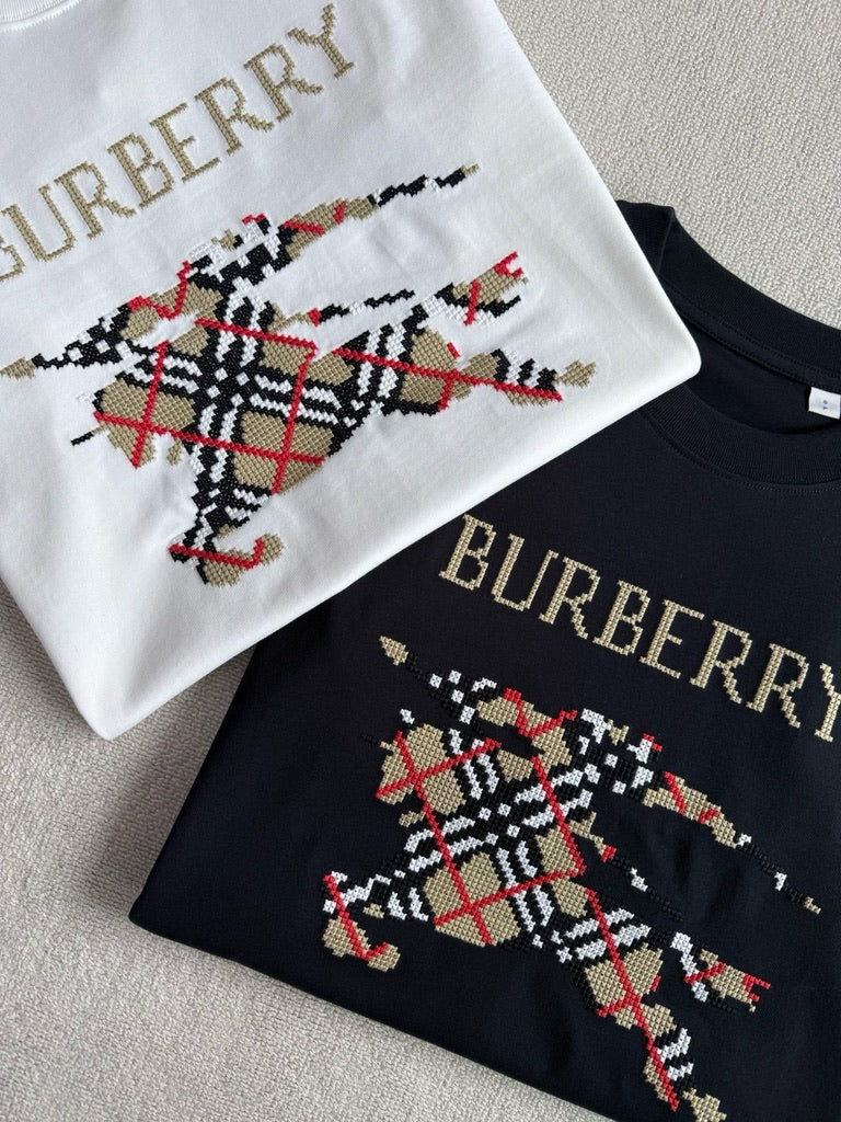 Burberry Cross Stitch EKD Cotton T-Shirt in White or Black, Size S/M/L/XL