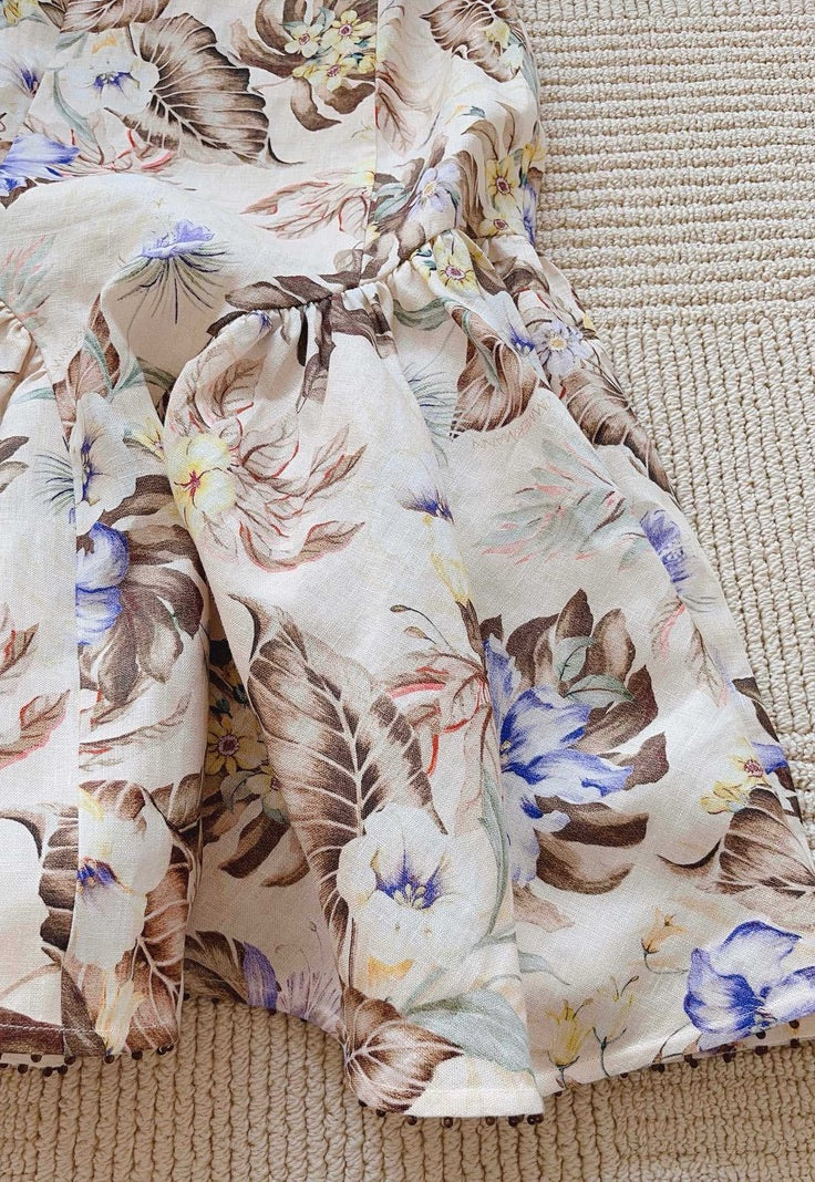 Zimmermann Bow-Embellished Cutout Floral-Print Linen Midi Dress, Size AU 0P/0/1/2/3