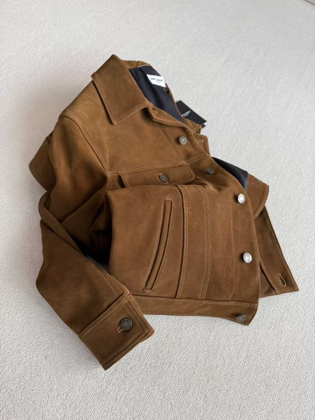 Saint Laurent Suede Leather Jacket, Size 46/48/50/52/54/56