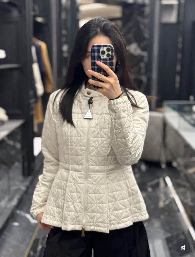 Moncler Craon Square-Quilted Short Padded Jacket in Brown/White/Black, Size 1/2/3/4
