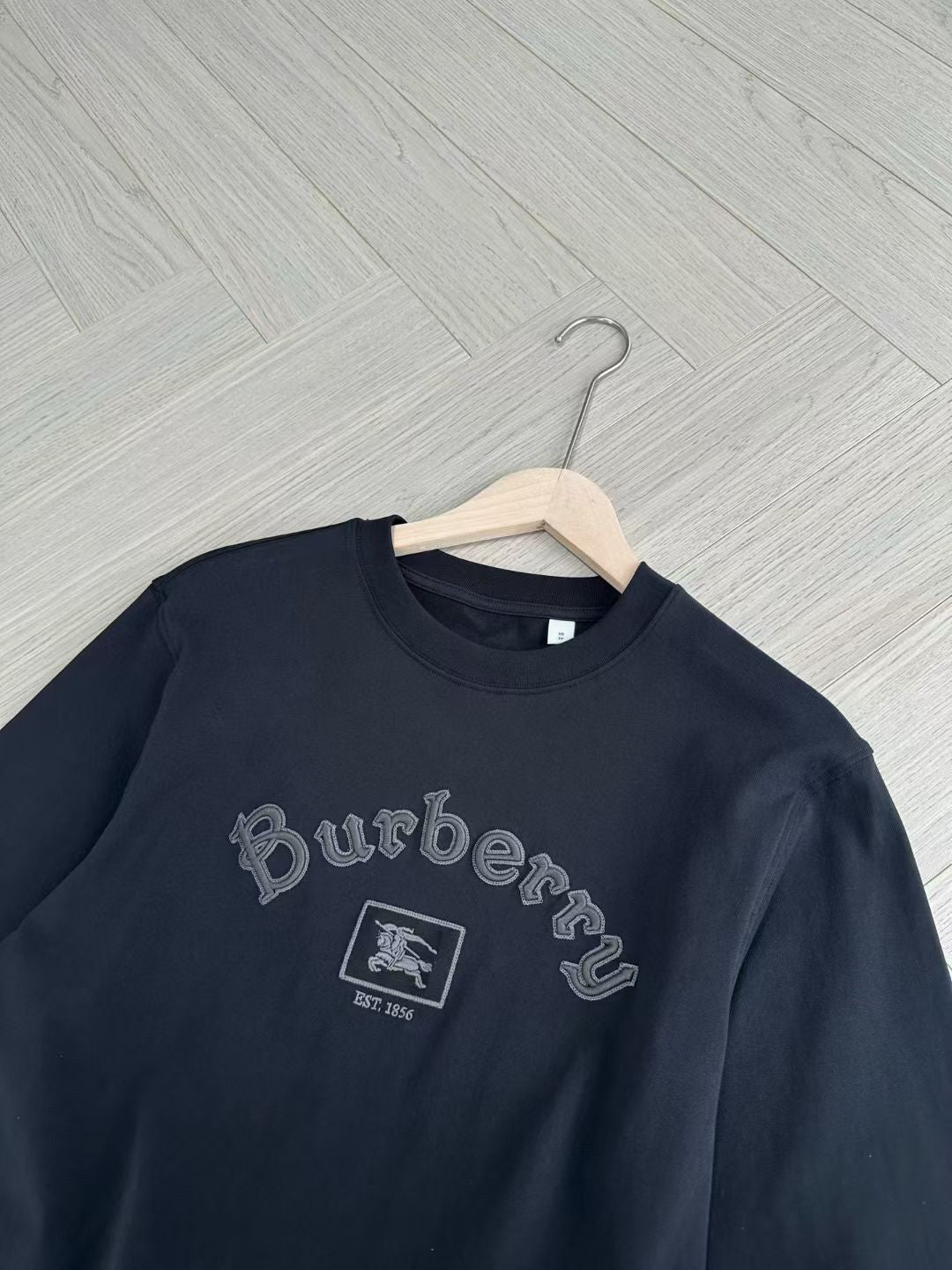 Burberry Long Sleeve Gothic Logo Cotton T-Shirt in Black