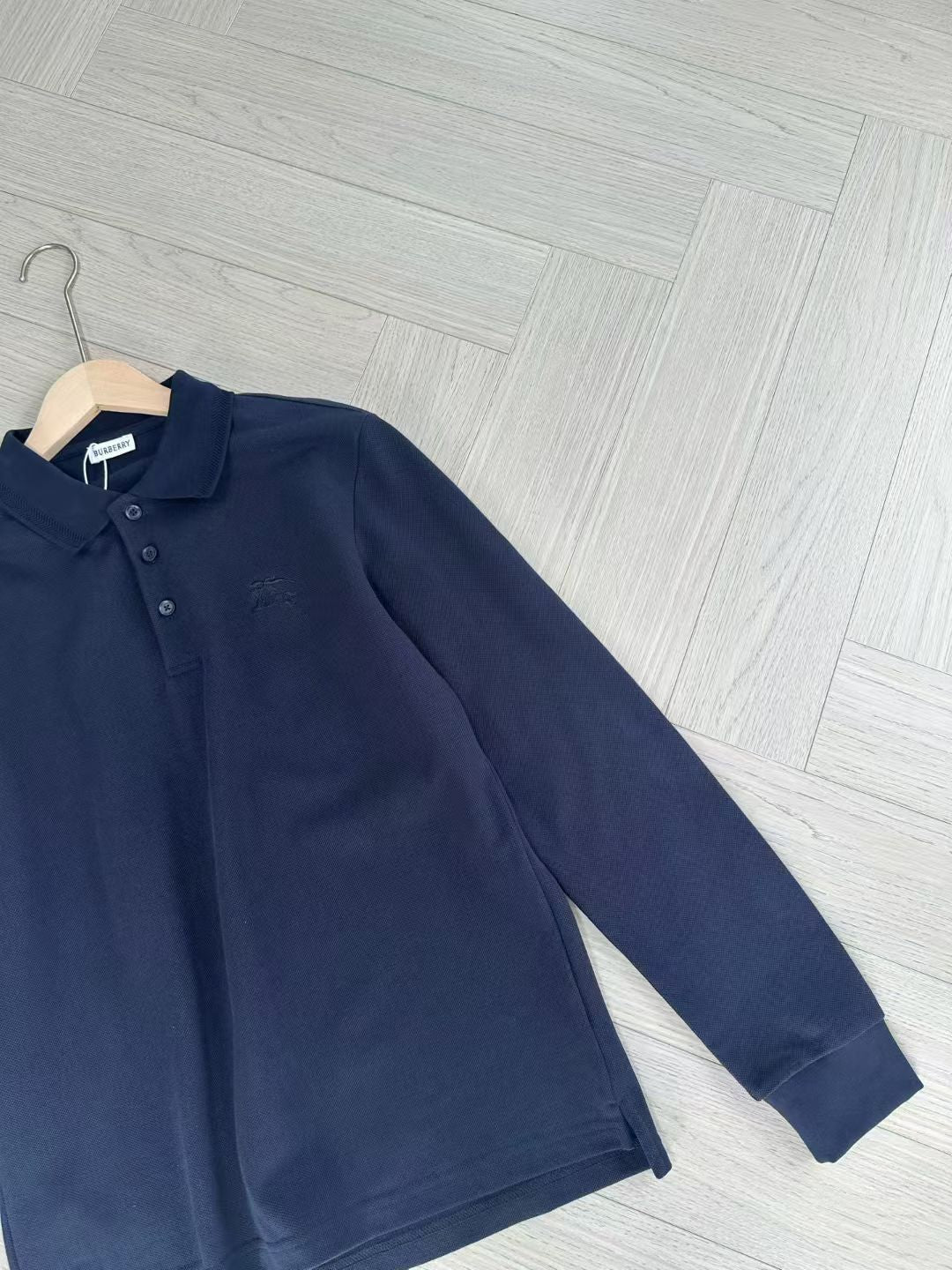 Burberry Long Sleeve Cotton Polo Shirt in Green/White/Blue, Size S/M/L/XL/XXL