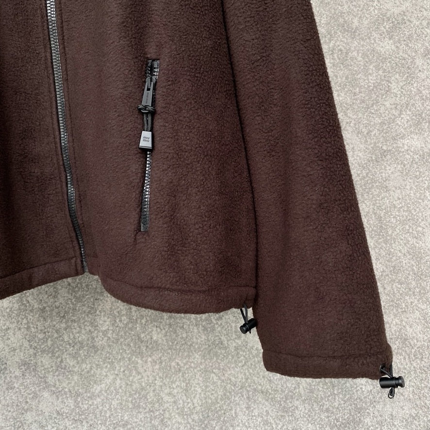 Miu Miu Cotton Fleece Zipper Jacket Brown, Size XS/S/M