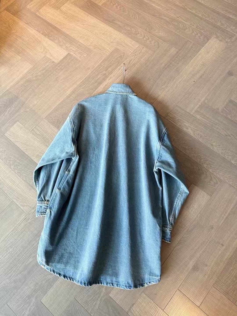 Prada Triangle Logo Demin Shirt Midi Dress, Size 38/40