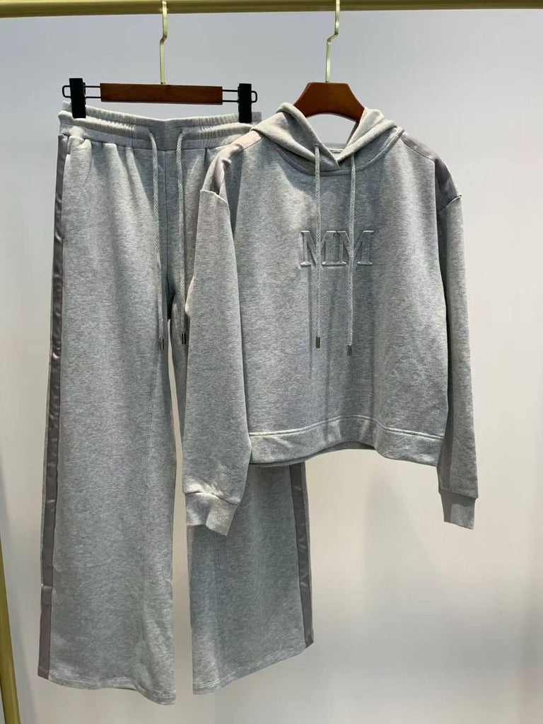 Max Mara MM Hooded Sweatshirt & Pants Set in Gray/Black/White, Size S/M/L