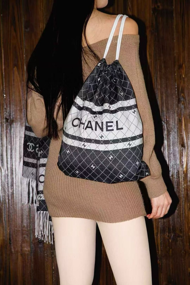 Chanel Logo Cotton/Silk Blend Scarf Black