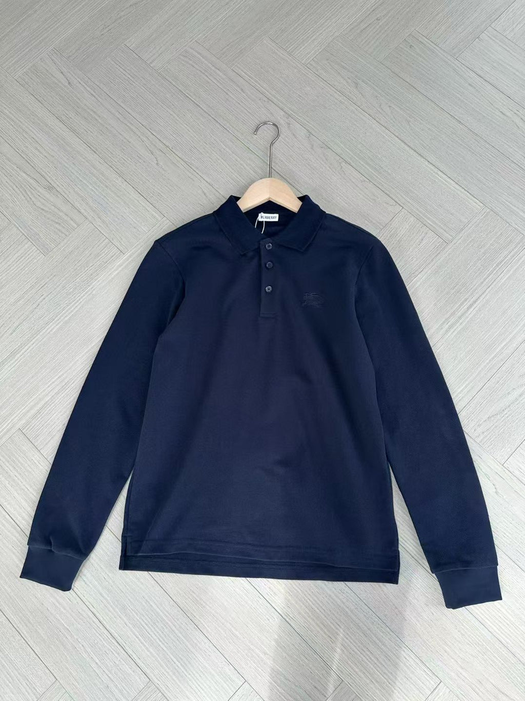 Burberry Long Sleeve Cotton Polo Shirt in Green/White/Blue, Size S/M/L/XL/XXL