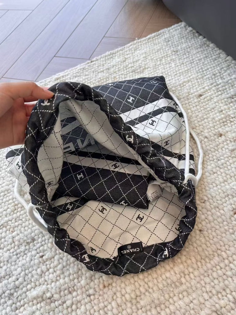 Chanel Logo Cotton/Silk Blend Scarf Black