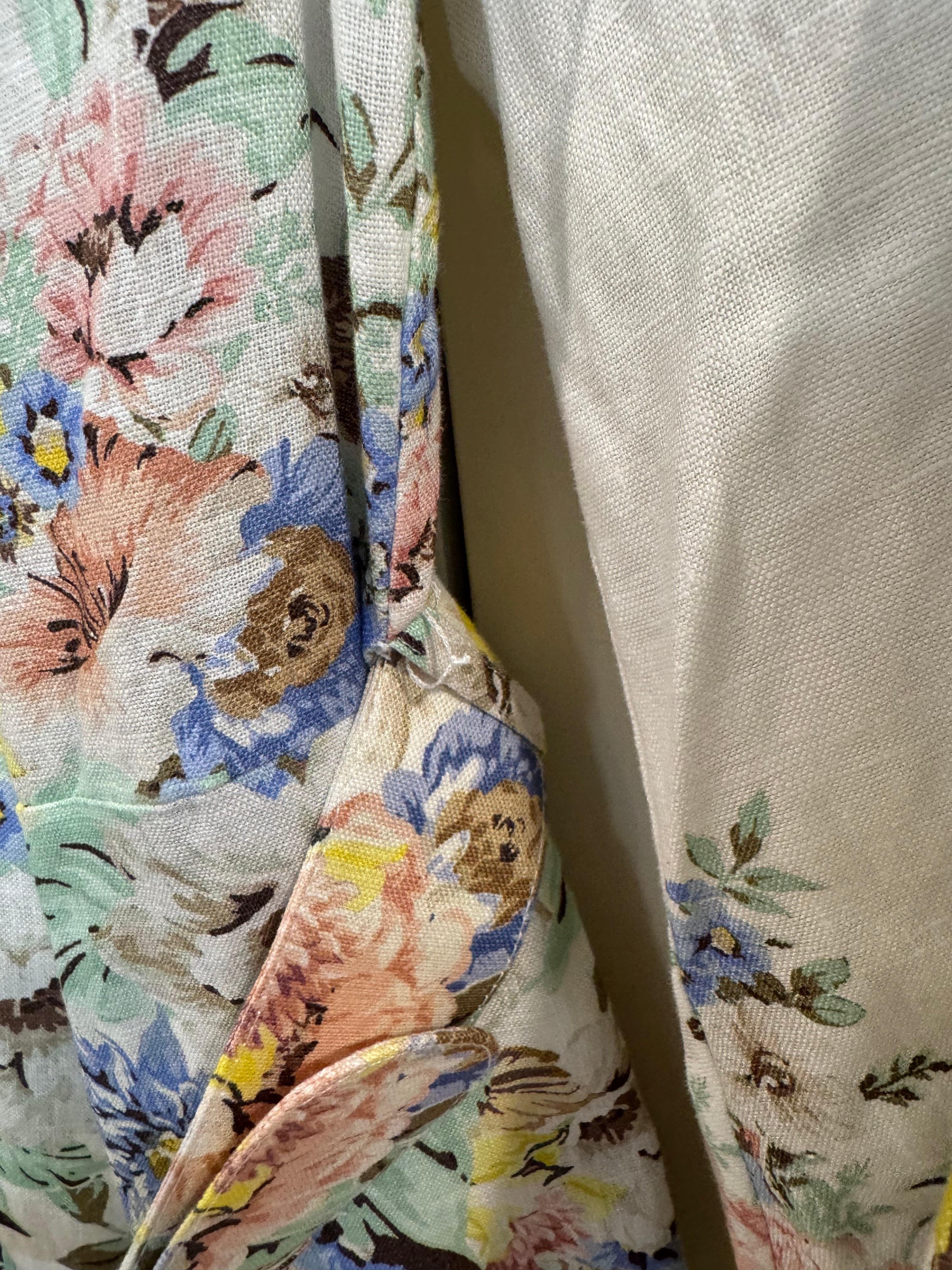 Zimmermann Floral Belted Linen Midi Dress, Size AU 2