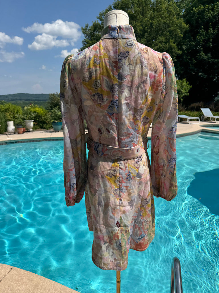Zimmermann Floral Belted Linen Mididress, Size AU 0P/0/1/2/3