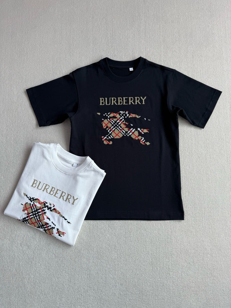 Burberry Cross Stitch EKD Cotton T-Shirt in White or Black, Size S/M/L/XL