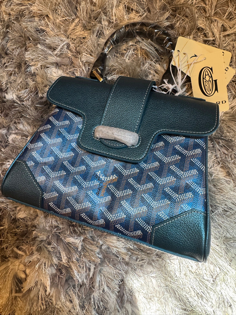 Goyard Mini Saigo Top Handle Bag in Blue (8 x 6.5 x 2.5 in)