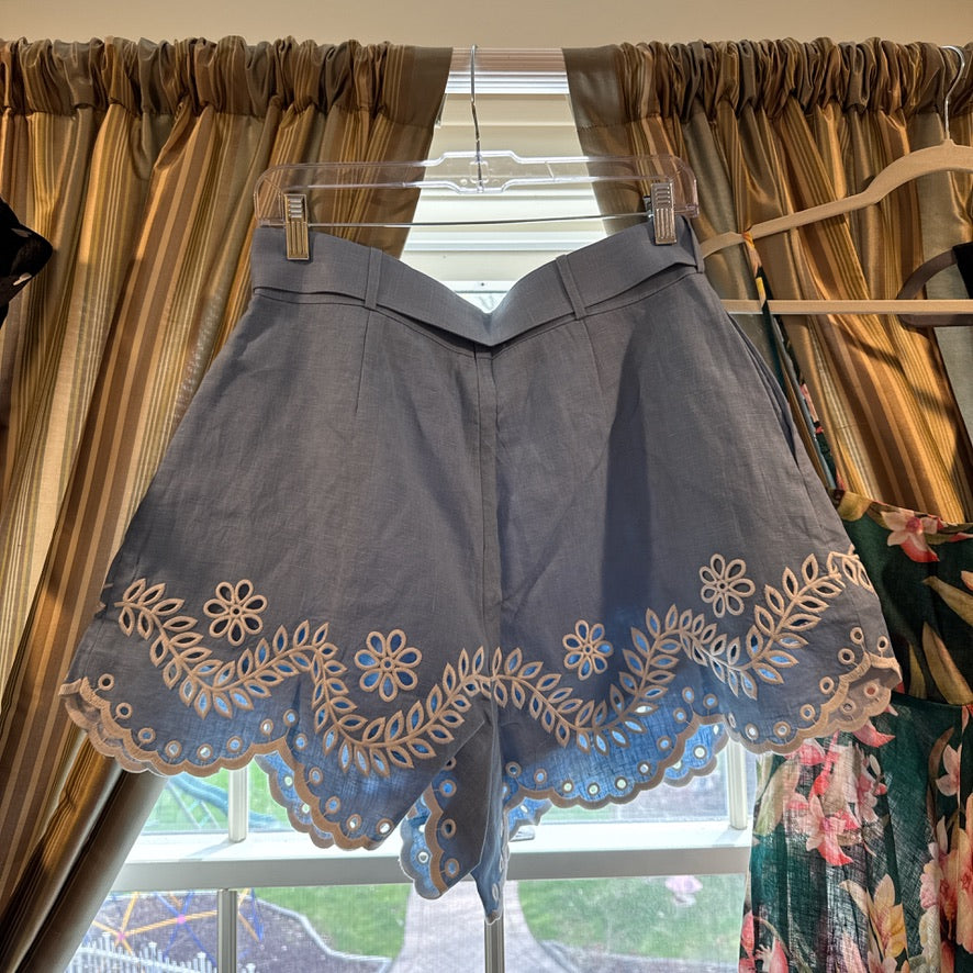 Zimmermann Linen Button Shirt & Belted Shorts Set in Blue, Size AU 1/2/3