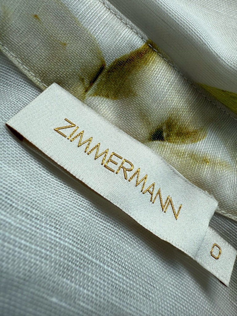 Zimmermann Harmony Floral Print Silk/Linen Blend Maxi Shirt Dress, Size AU 1/2
