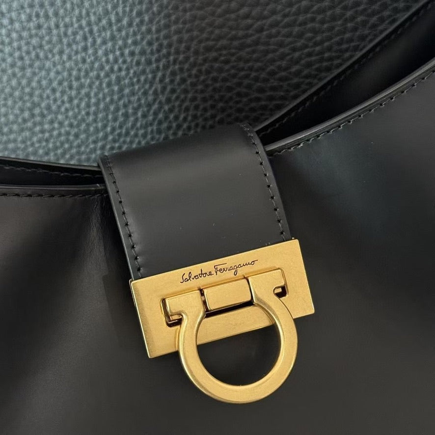 Ferragamo Trifolio Small Leather Shoulder Bag in Black