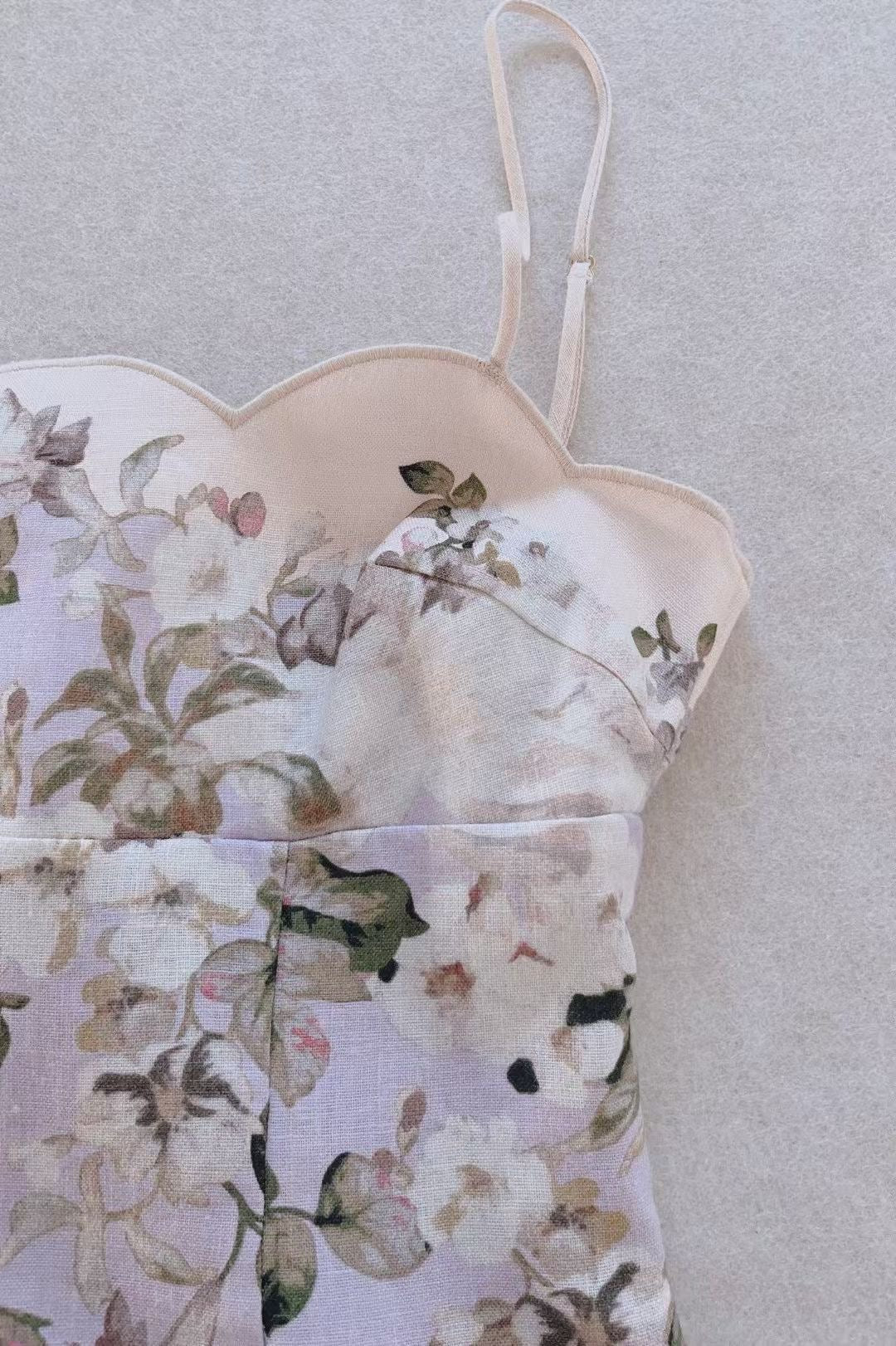 Zimmermann Floral Linen Midi Dress, Size AU 0/1